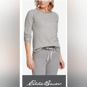 Eddie Bauer Womens Pajama Set in Gray Stripes